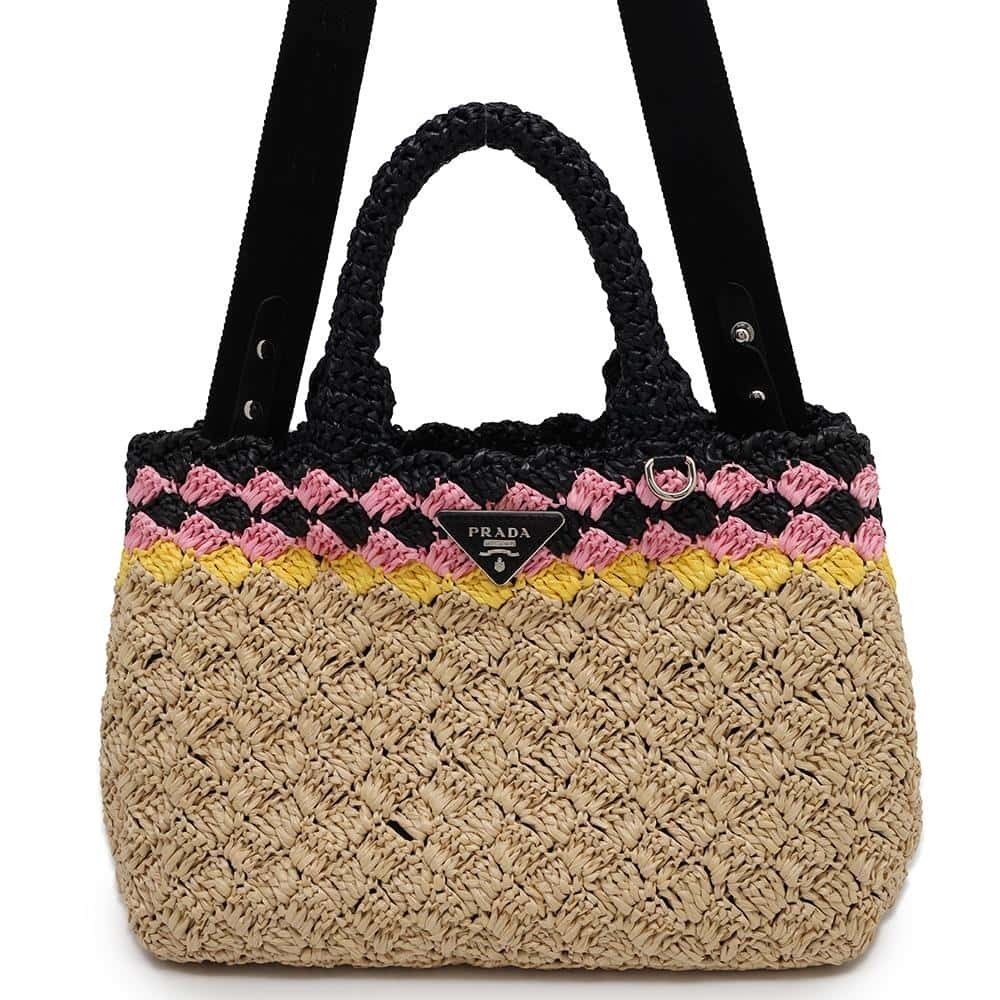 Prada Canapa Raffia Handbag Shoulder Bag Black - Picture 1 of 12